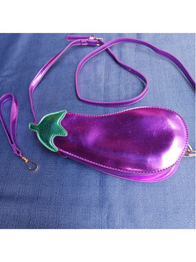 Shiny Eggplant Novelty Purse 3:00 AM Forever Emoji Crossbody/wristlet Aubergine